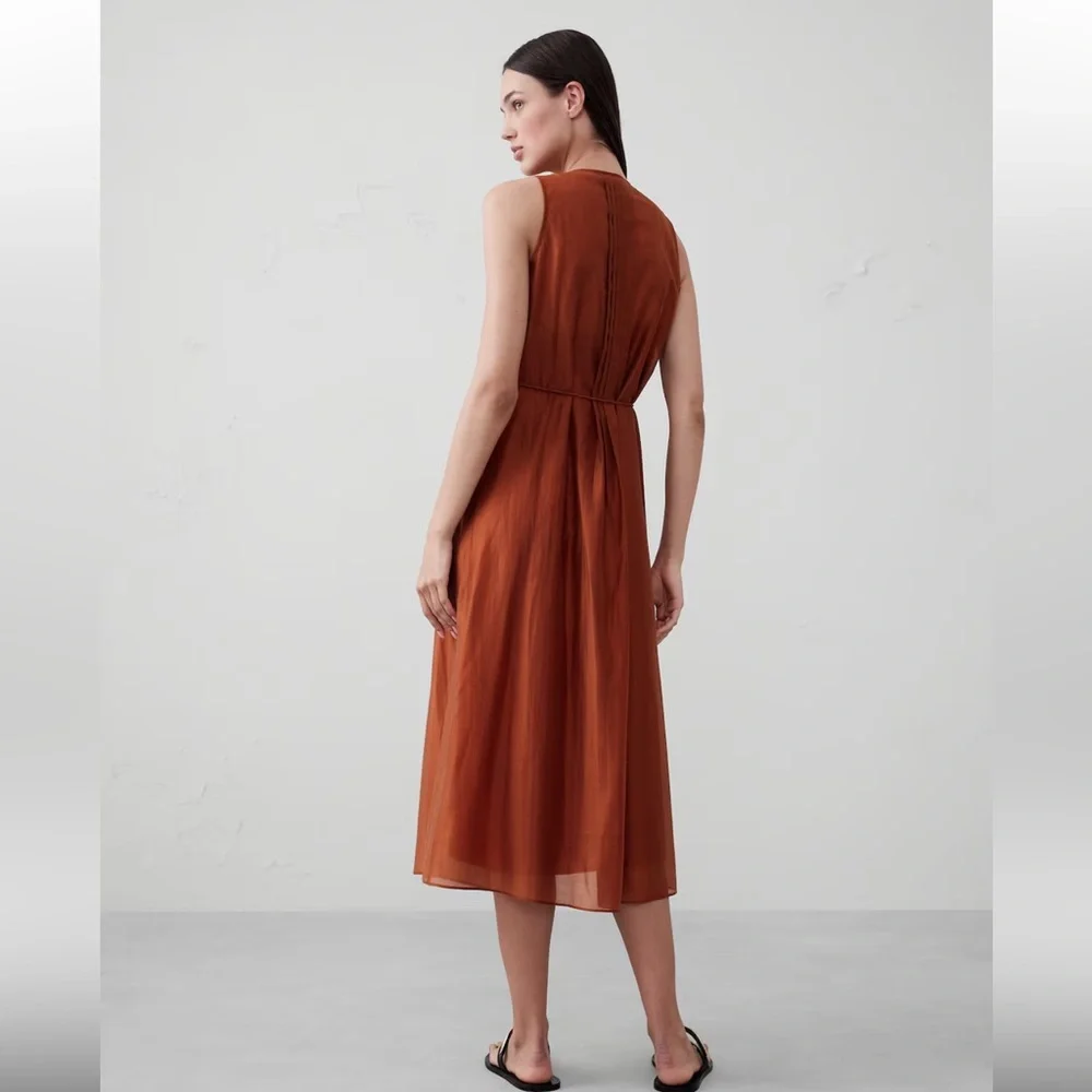 BANANA REPUBLIC PINTUCK ORGANZA MIDI DRESS Arabian Spice NWT XXS - Picture 2 of 4